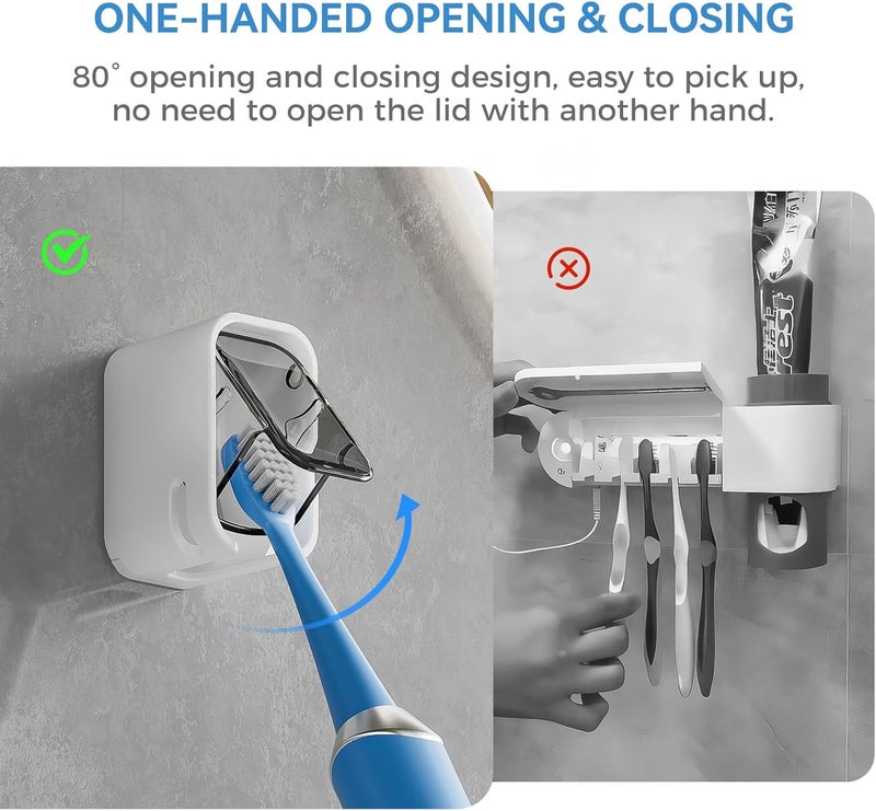 MOPMS Toothbrush Holders for Bathroom【Innovation Single Slot Design】 2PCS Toothbrush Holder Wall Mounted with Cover for Shower, Single Toothbrush Dispenser Storage Organizer for Family & Travel - Image 3